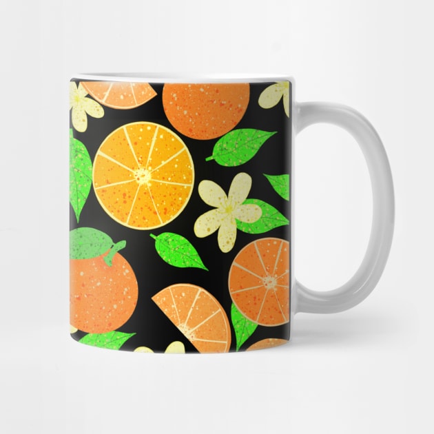 Orange fruit pattern - black background by Juliana Costa